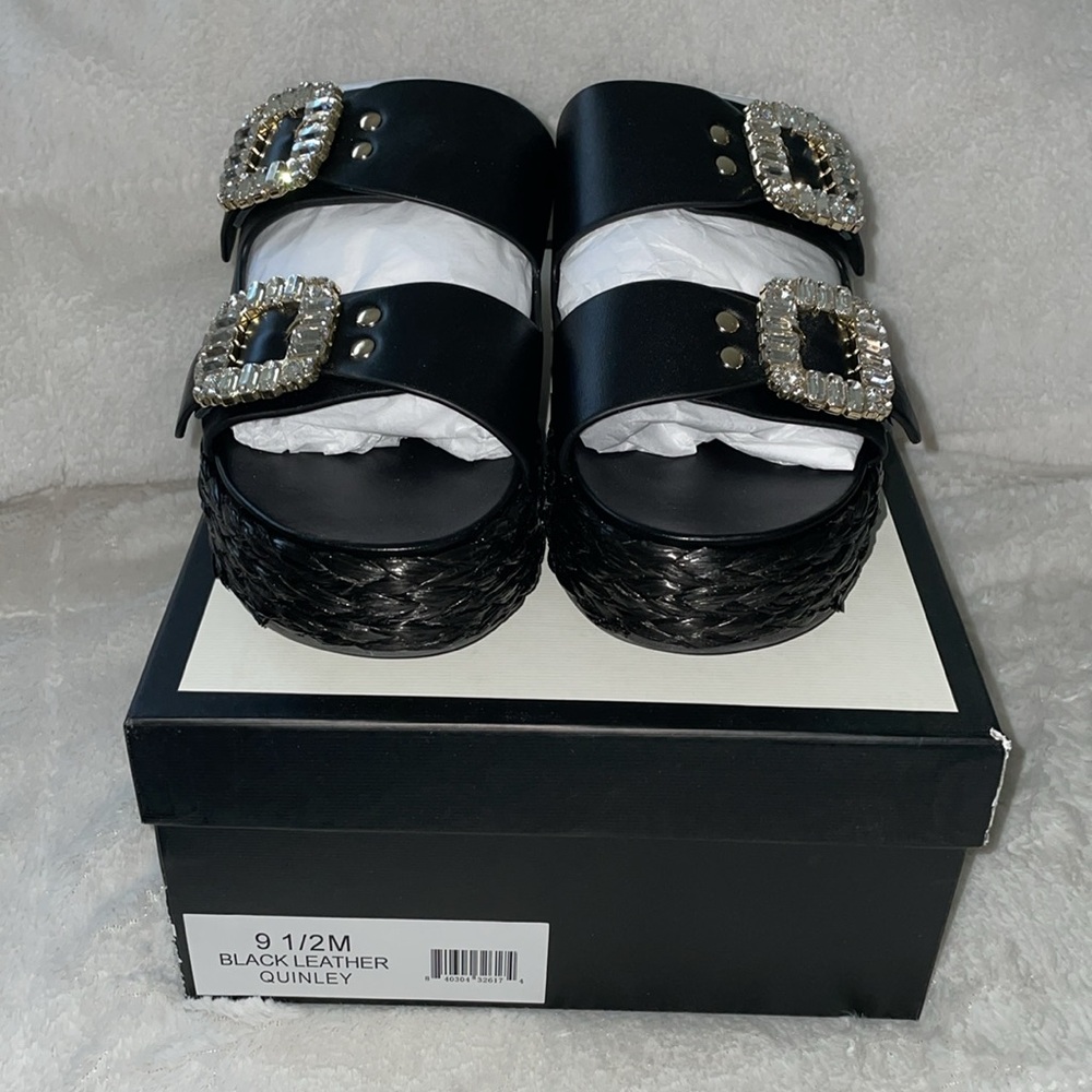 NWT J/SLIDES J/SLIDES QUINLEY Black Leather Sandal - Picture 7 of 16